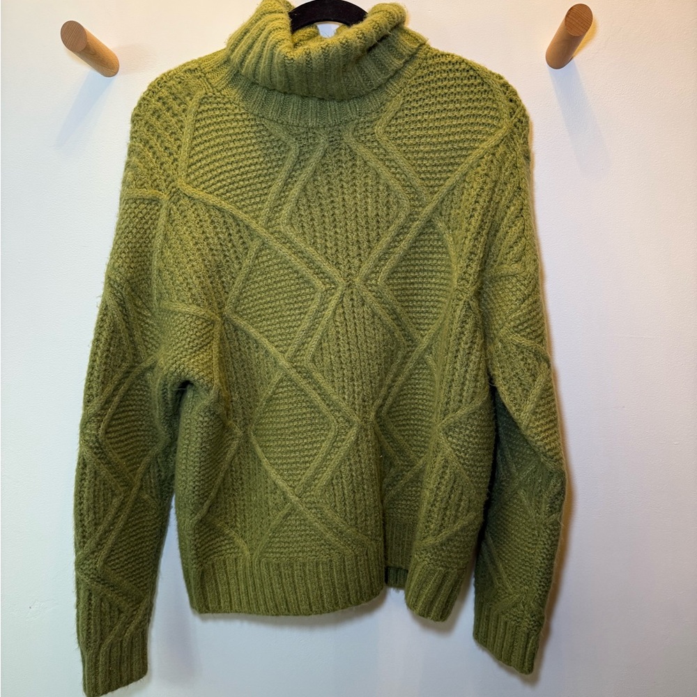 Caslon Womens Diamond Shaped Long Sleeve Chunky Cable Knit Turtleneck Sweater M